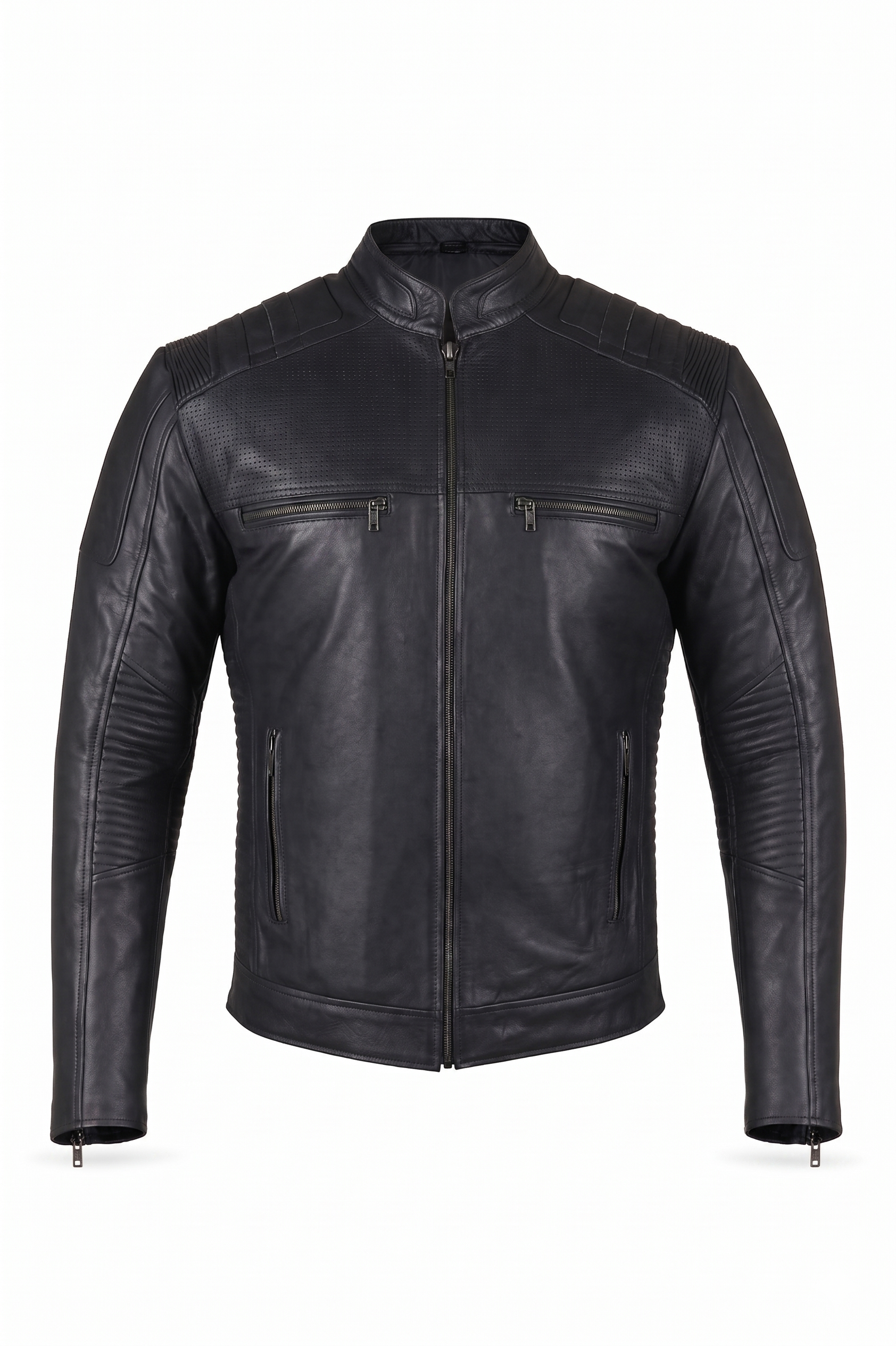 Men's Premium Leather Jacket Black - OZ MOTOGEAR