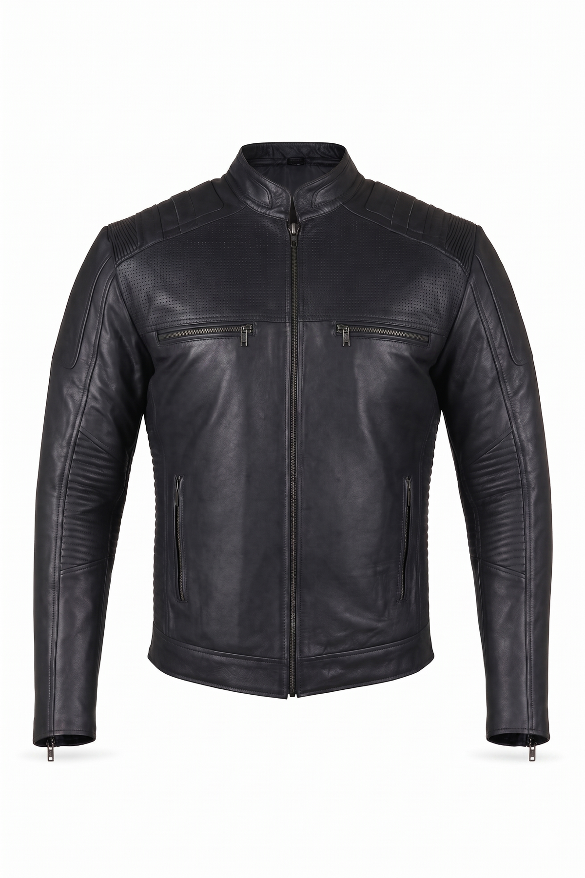 Men's Premium Leather Jacket Black - OZ MOTOGEAR