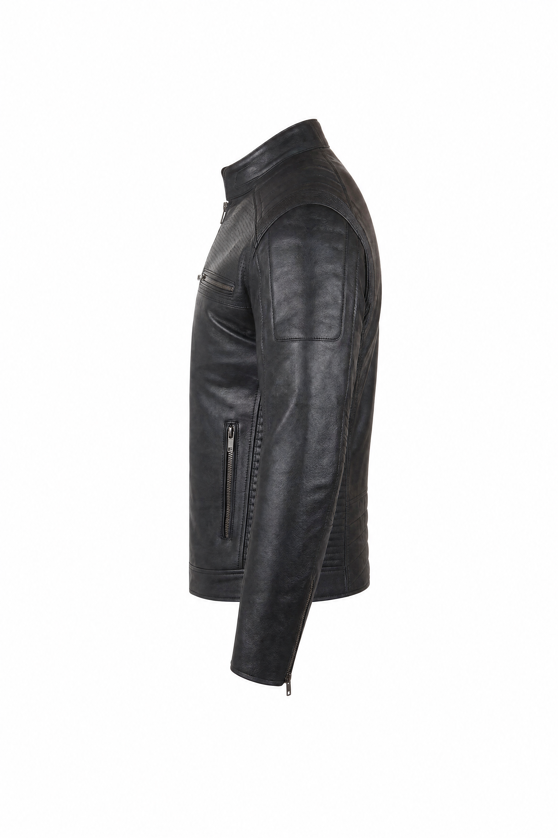 Men's Premium Leather Jacket Black - OZ MOTOGEAR
