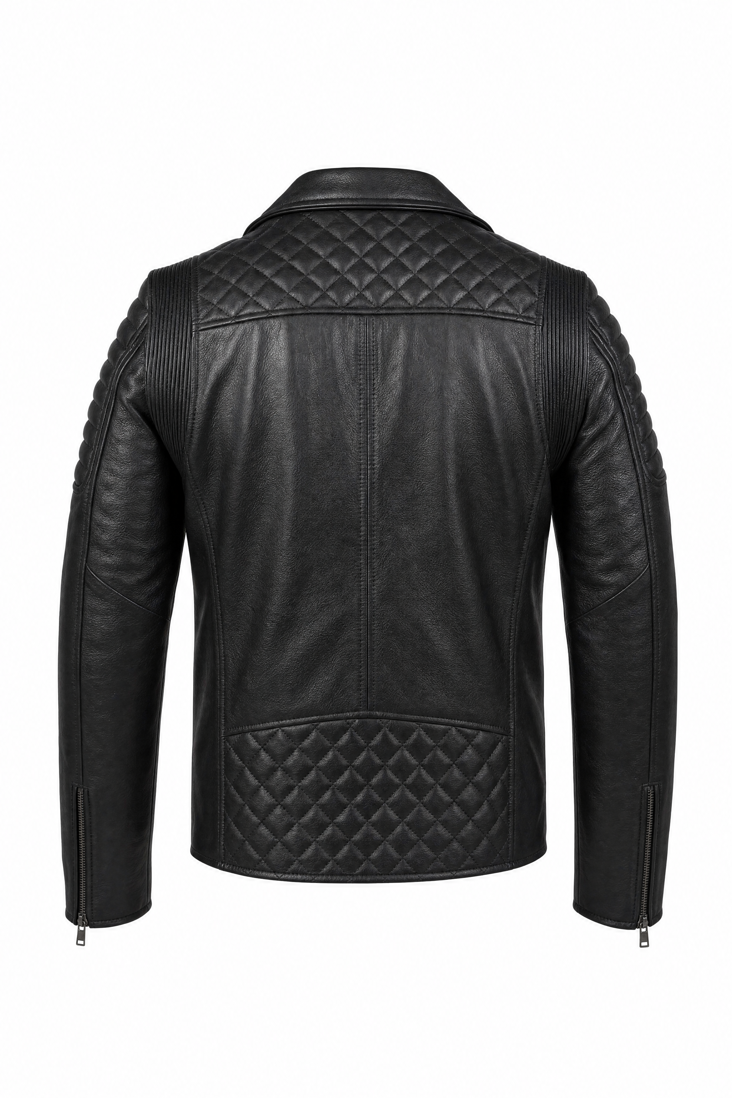 Men's Biker Quilted Leather Jacket Black - OZ MOTOGEAR