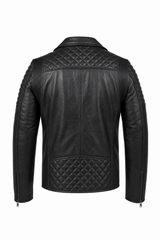 Men's Biker Quilted Leather Jacket Black - OZ MOTOGEAR