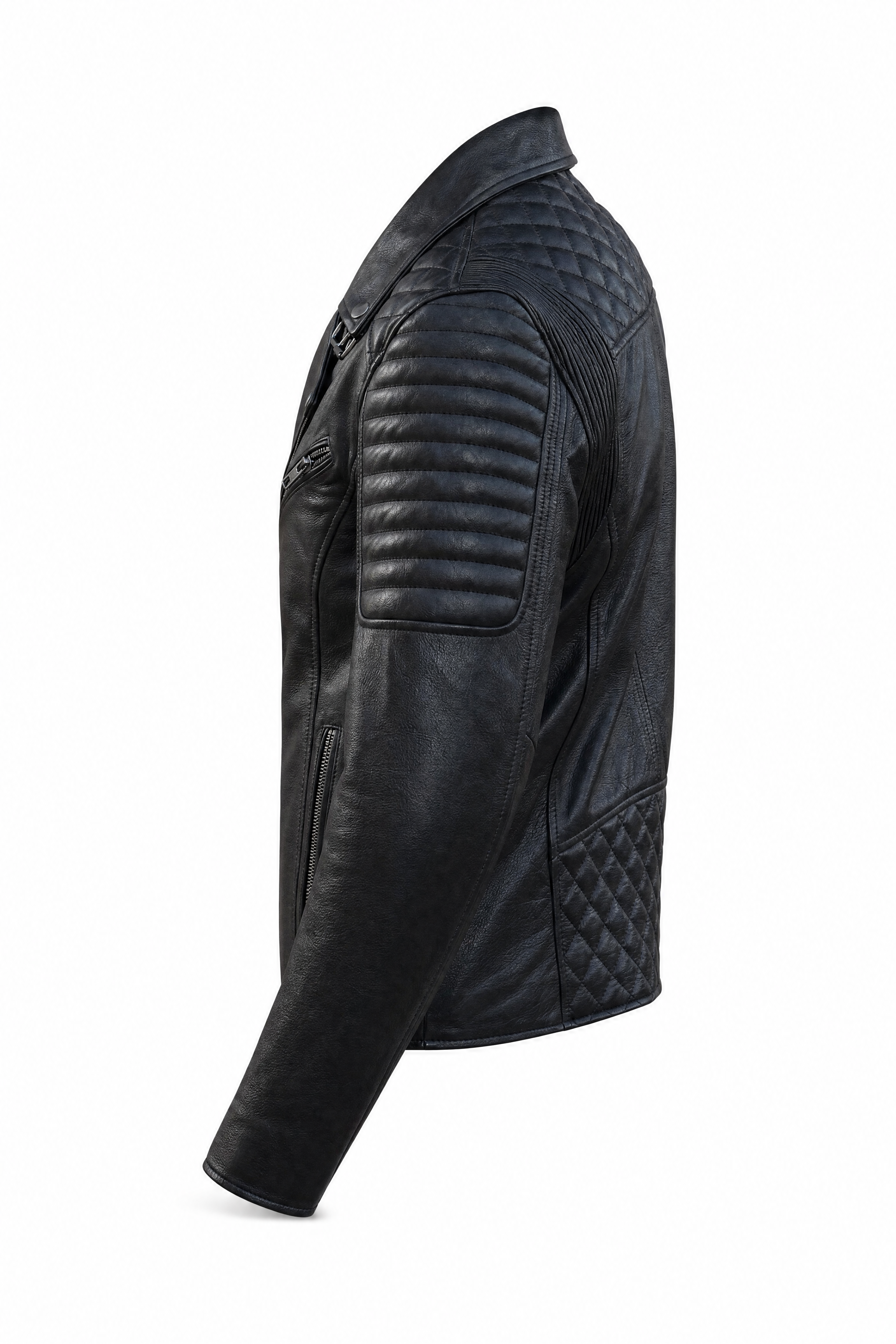 Men's Biker Quilted Leather Jacket Black - OZ MOTOGEAR
