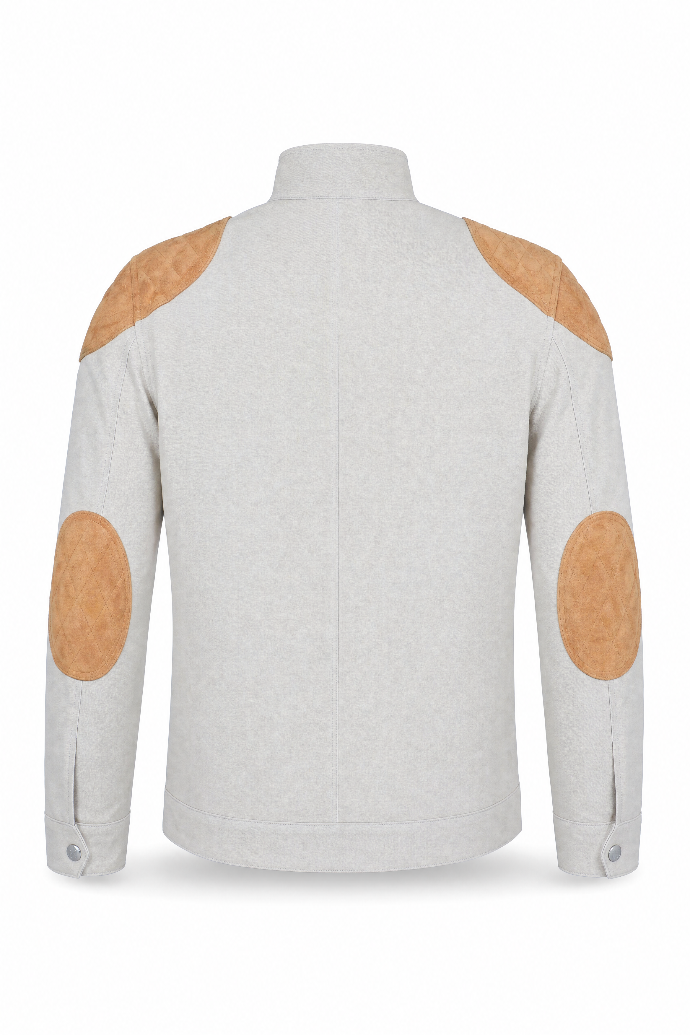Men’s Leather & Canvas Jacket Off-White - OZ MOTOGEAR