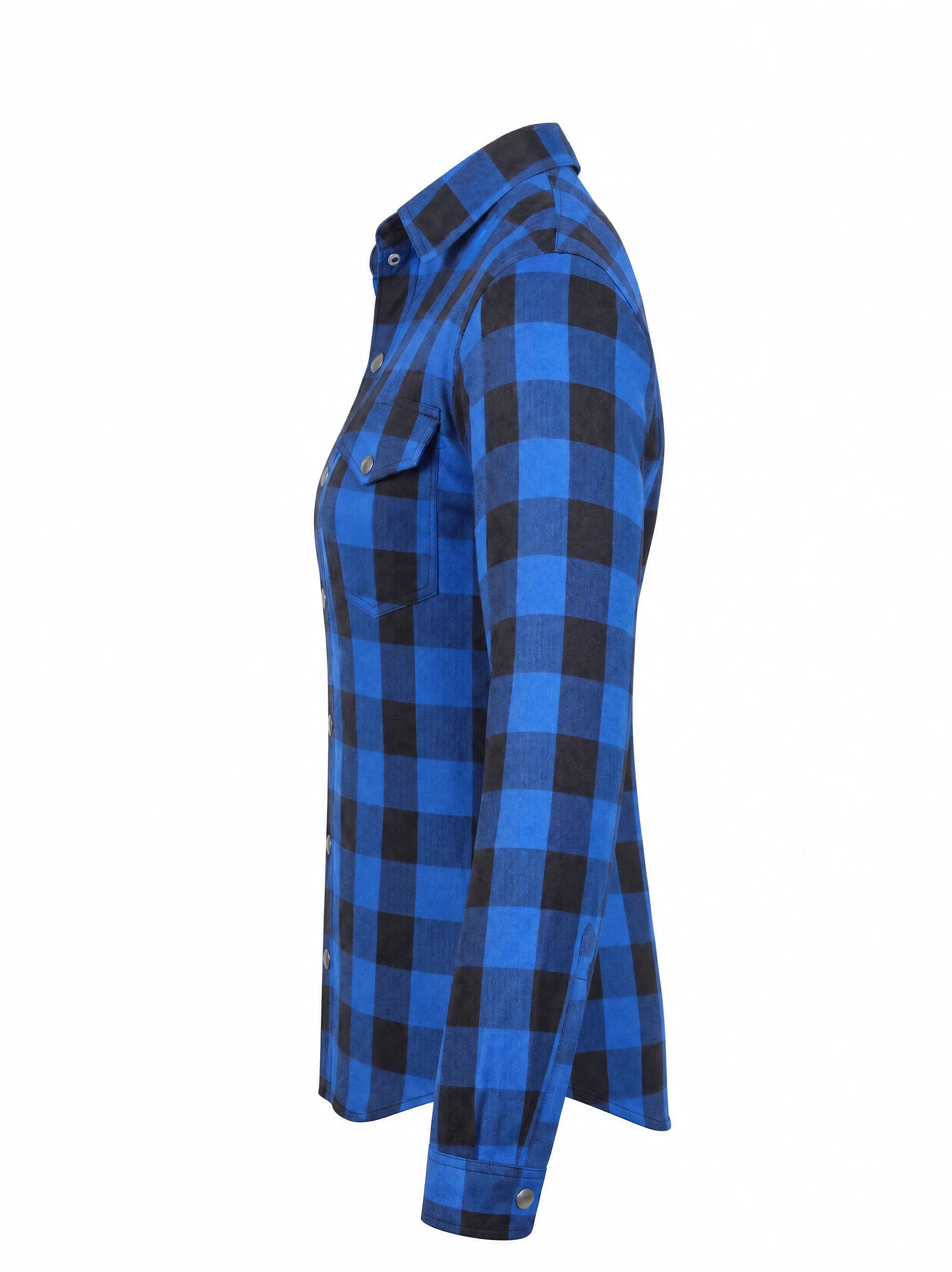 Ladies Motorcycle Flannel Shirt CE AA Certified Blue & Black - OZ MOTOGEAR
