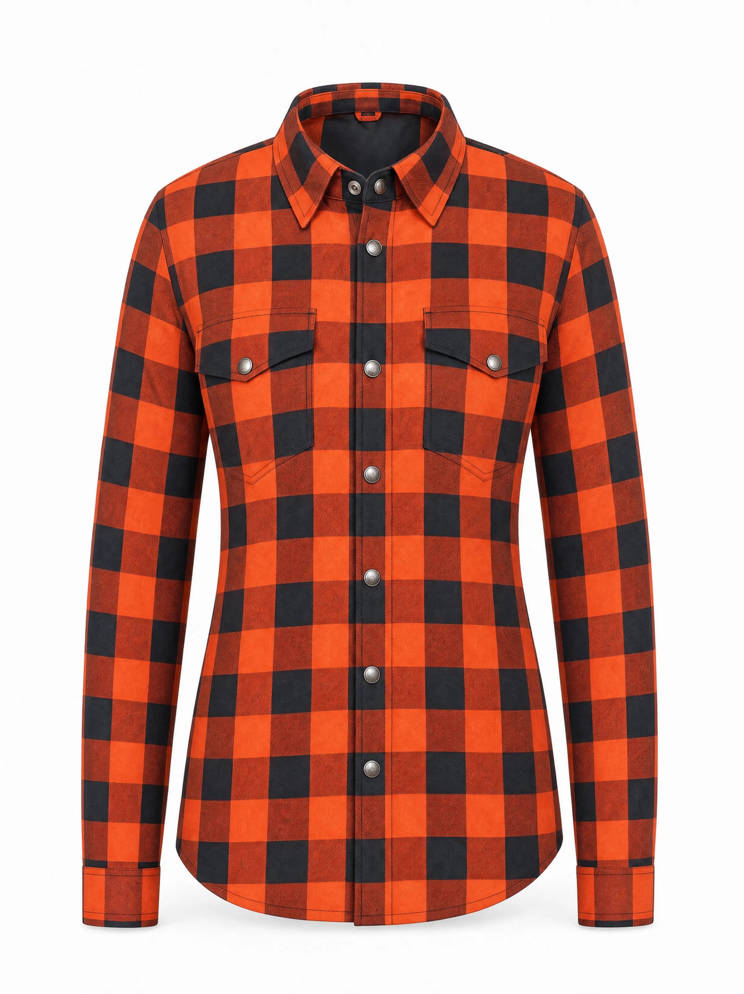 Ladies Motorcycle Flannel Shirt CE AA Certified Orange & Black - OZ MOTOGEAR