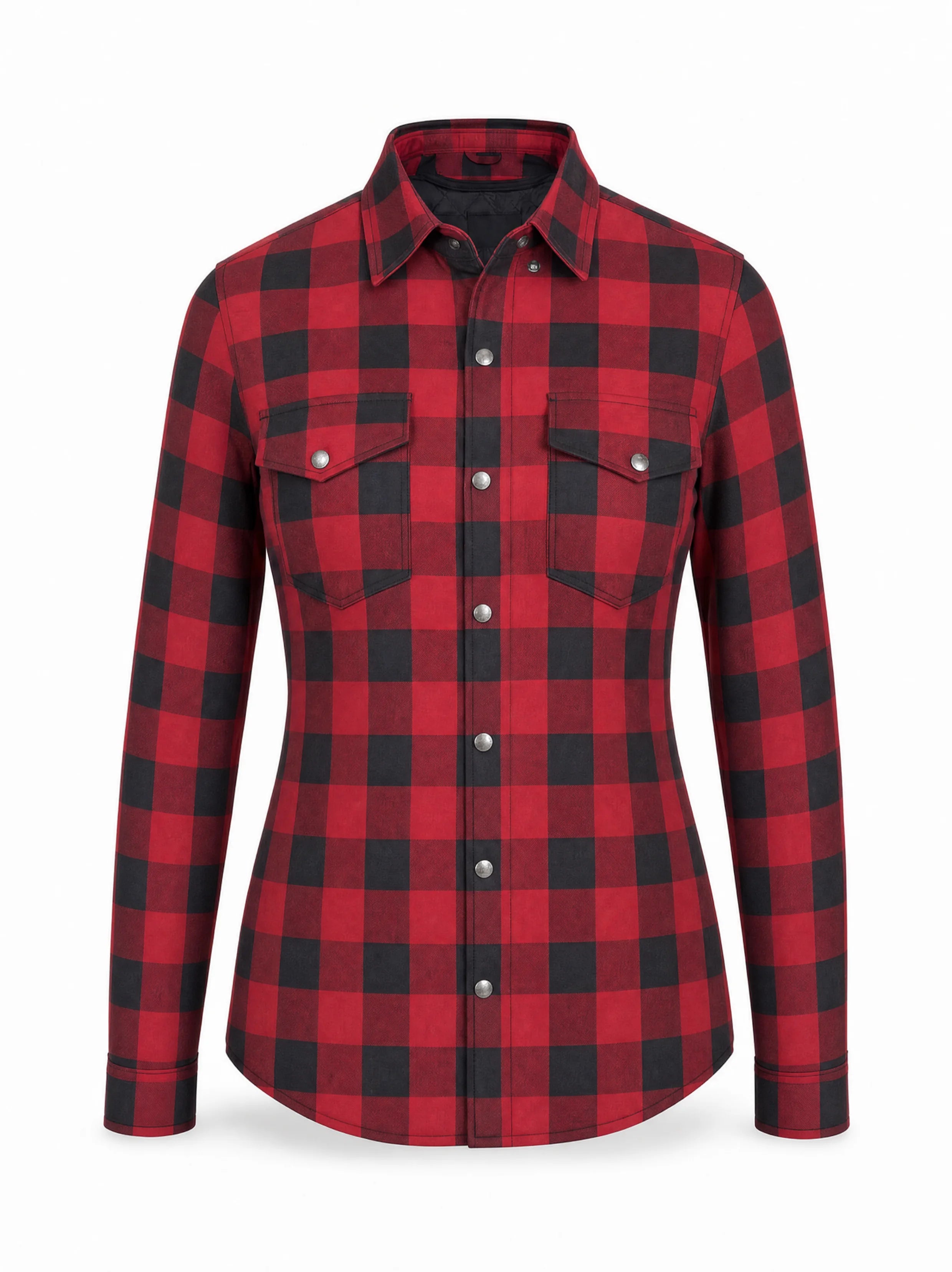 Ladies Motorcycle Flannel Shirt CE AA Certified Red & Black - OZ MOTOGEAR