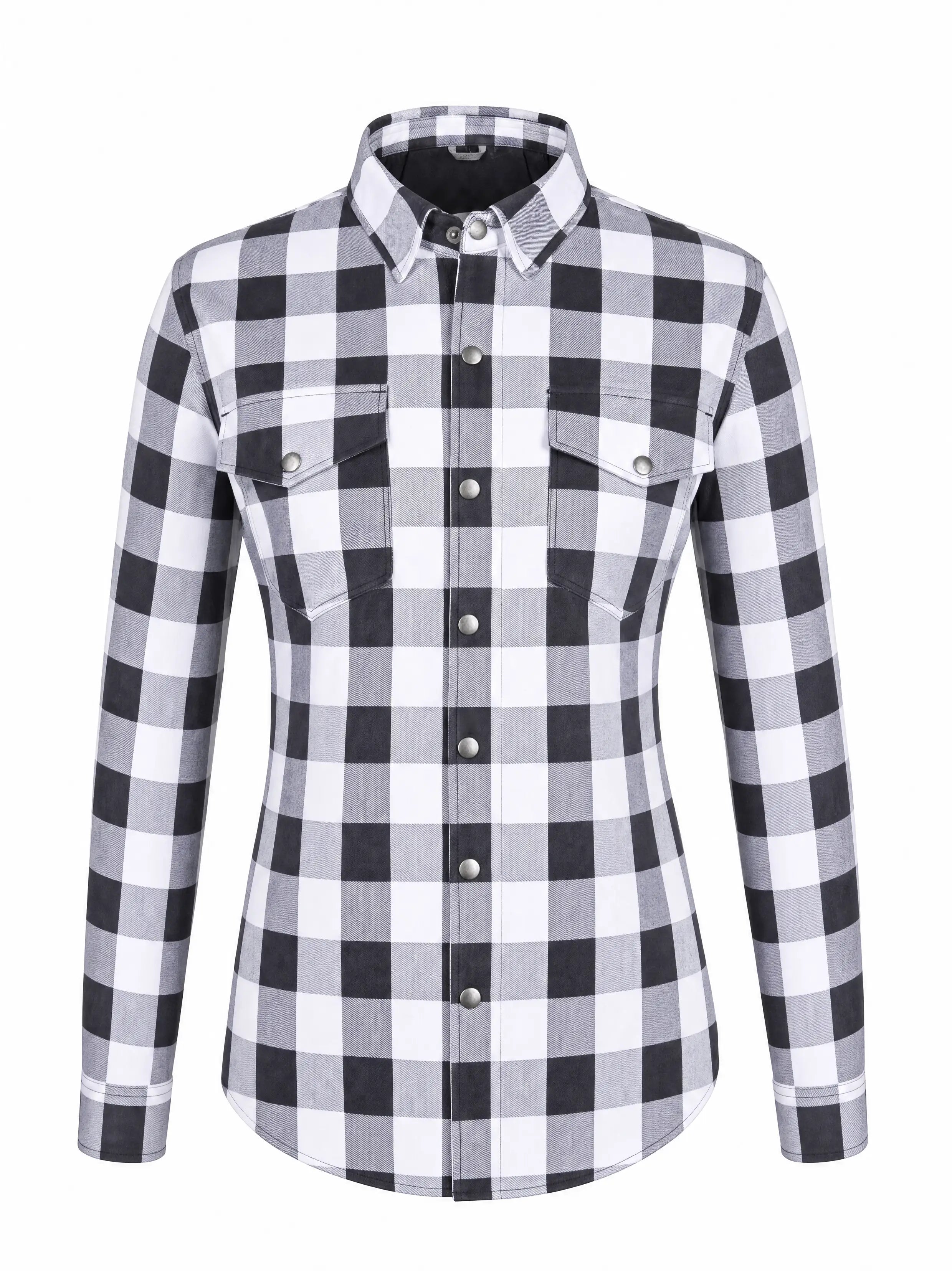 Ladies Motorcycle Flannel Shirt CE AA Certified Black & White - OZ MOTOGEAR