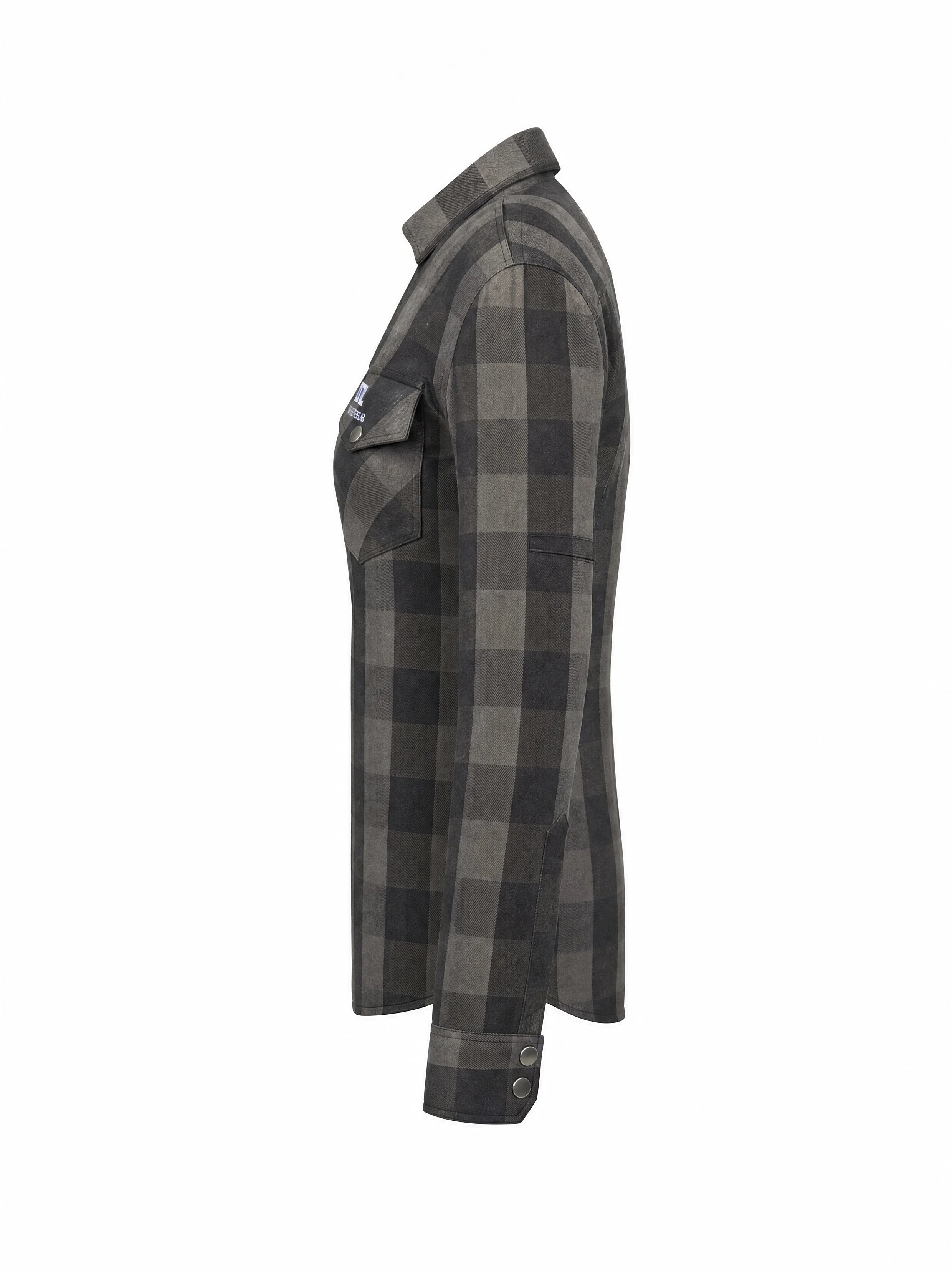 Ladies Motorcycle Flannel Shirt CE AA Certified Step-Up Black & Grey - OZ MOTOGEAR