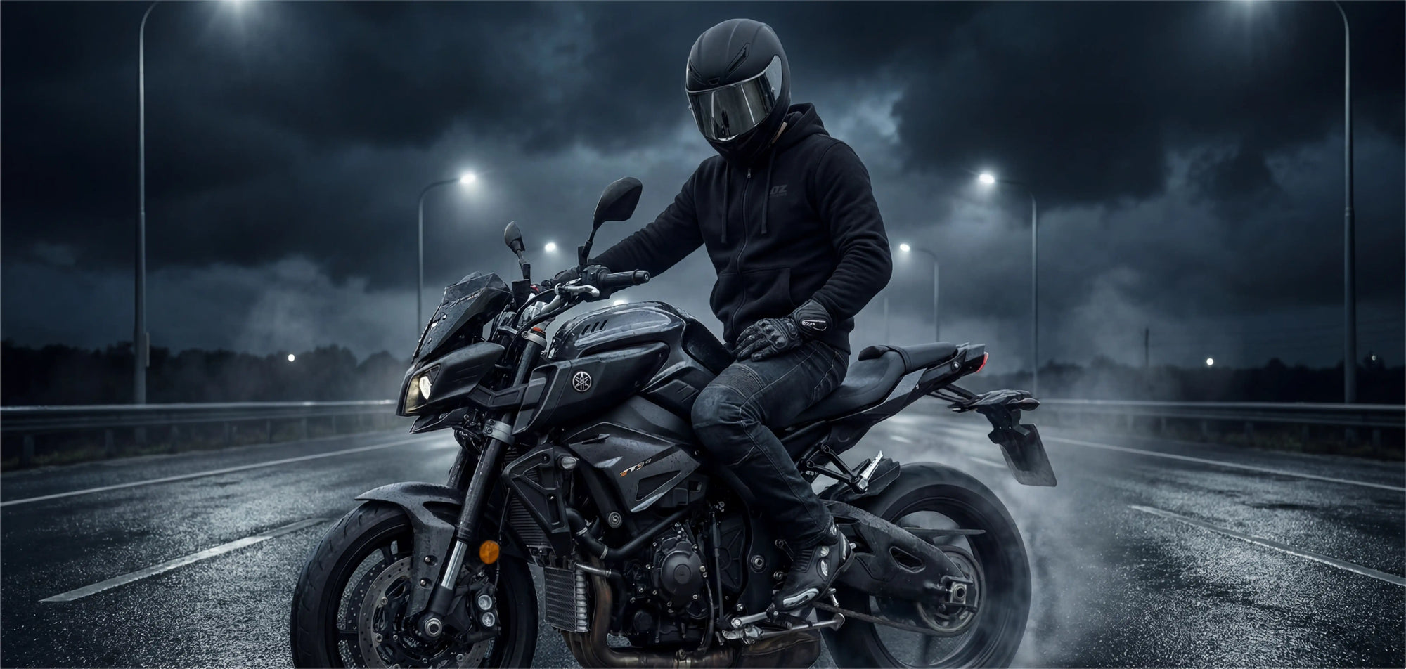 Men's Softshell Kevlar Armored Motorcycle Hoodie - CE AAA Certified Black - OZ MOTOGEAR
