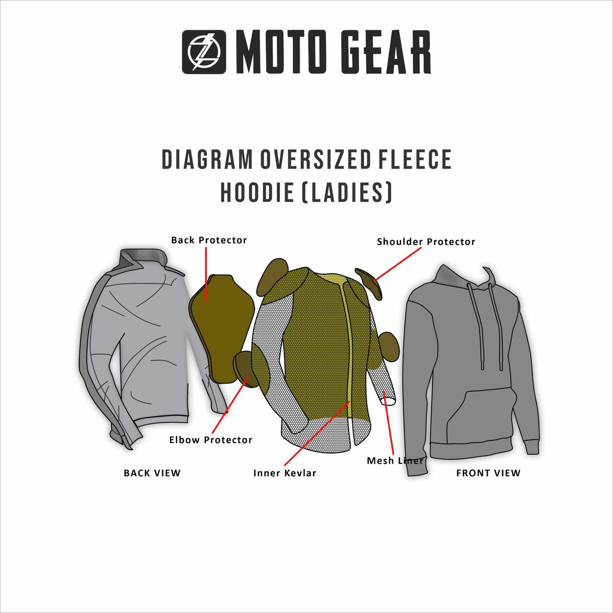 Ladies Night Hawk Motorcycle Reflective Pullover Hoodie - CE AA Certified Black - OZ MOTOGEAR - OZ MOTOGEAR