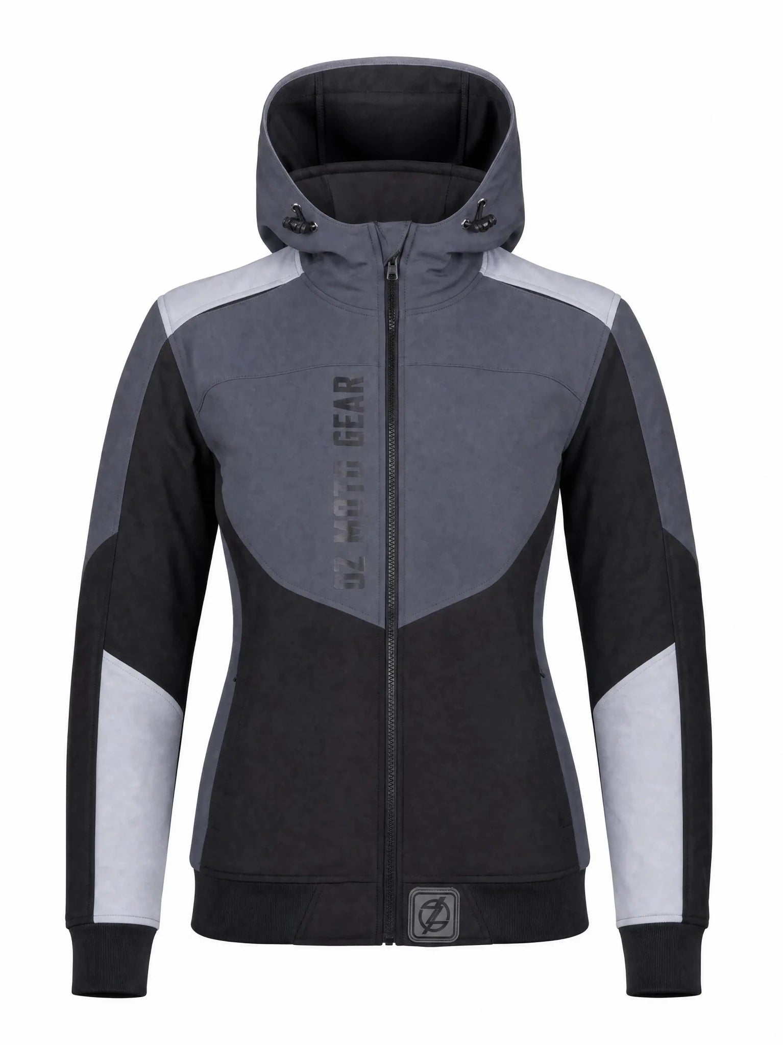 Ladies Reflective Softshell Kevlar Armored Motorcycle Hoodie - CE AA Certified Black & Grey- OZ MOTOGEAR - Oz Motogear