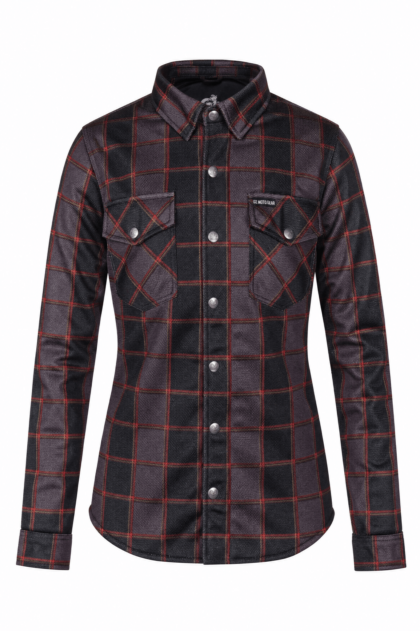 Ladies Summer Mesh Shirt CE AA Dark Grey & Red Plaid - OZ MOTOGEAR - Oz Motogear