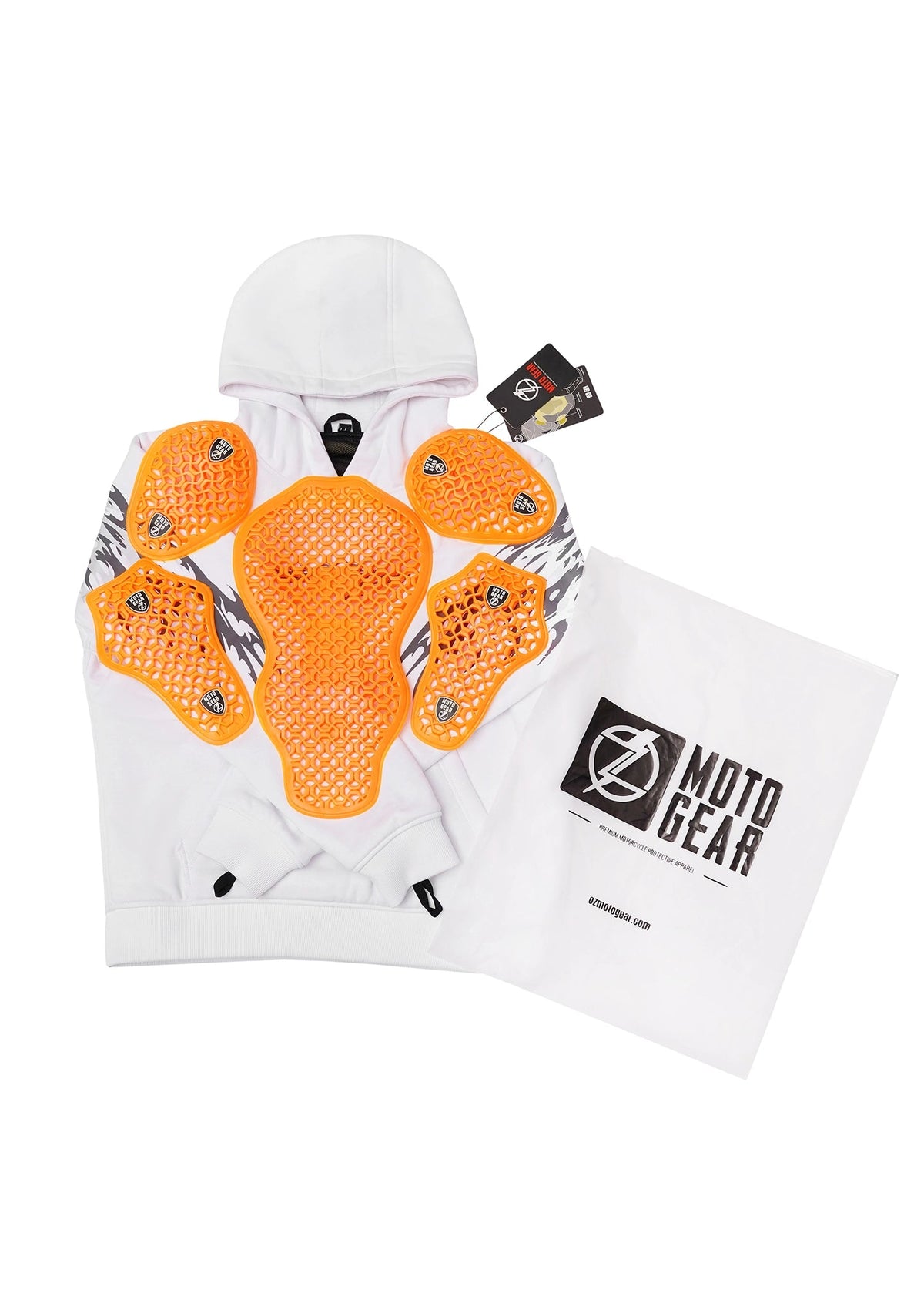 Men's Ashborne Motorcycle Reflective Pullover Hoodie - CE AA Certified White - OZ MOTOGEAR - OZ MOTOGEAR