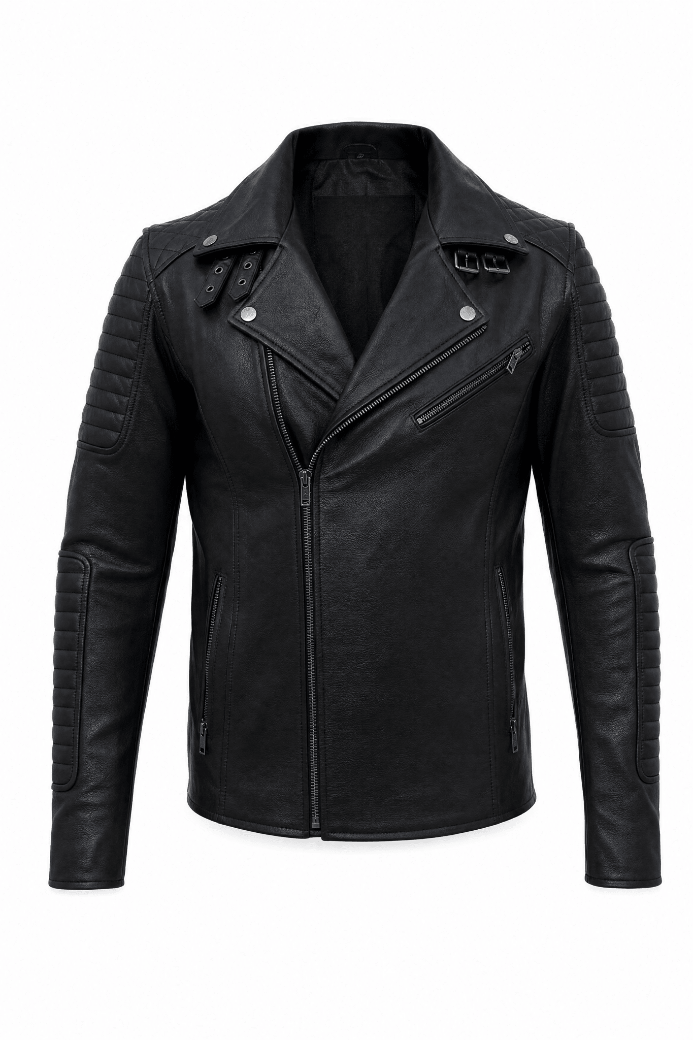 Men's Biker Quilted Leather Jacket Black