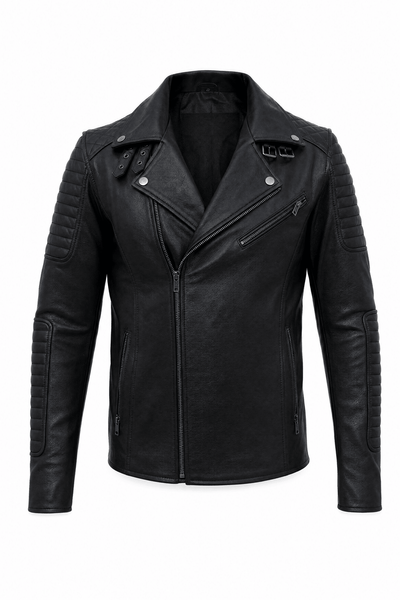 Men's Biker Quilted Leather Jacket Black