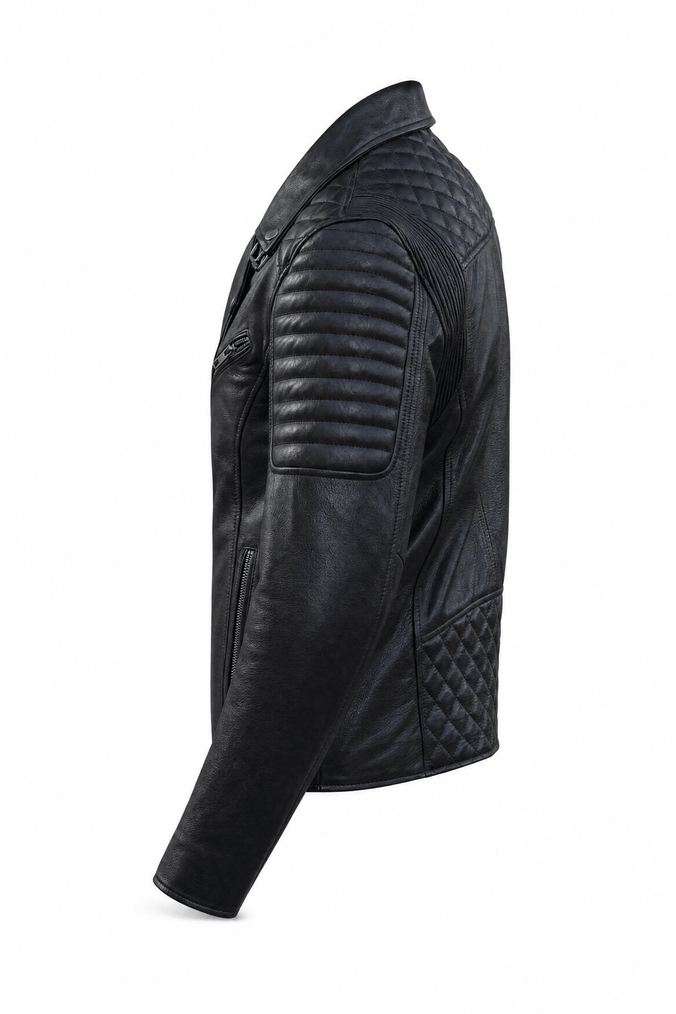 Men's Biker Quilted Leather Jacket Black - OZ MOTOGEAR - Oz Motogear