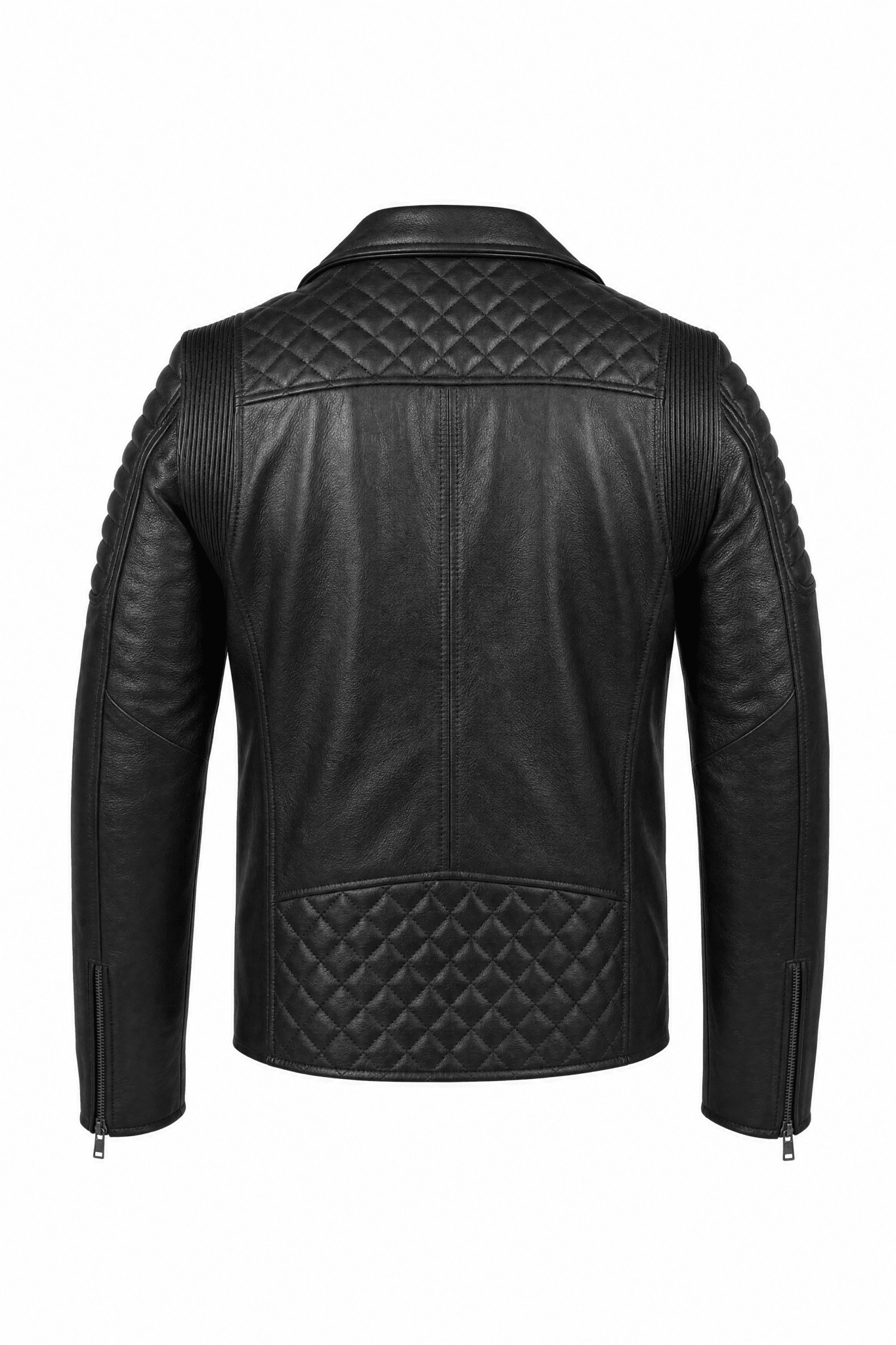 Men's Biker Quilted Leather Jacket Black - OZ MOTOGEAR - Oz Motogear