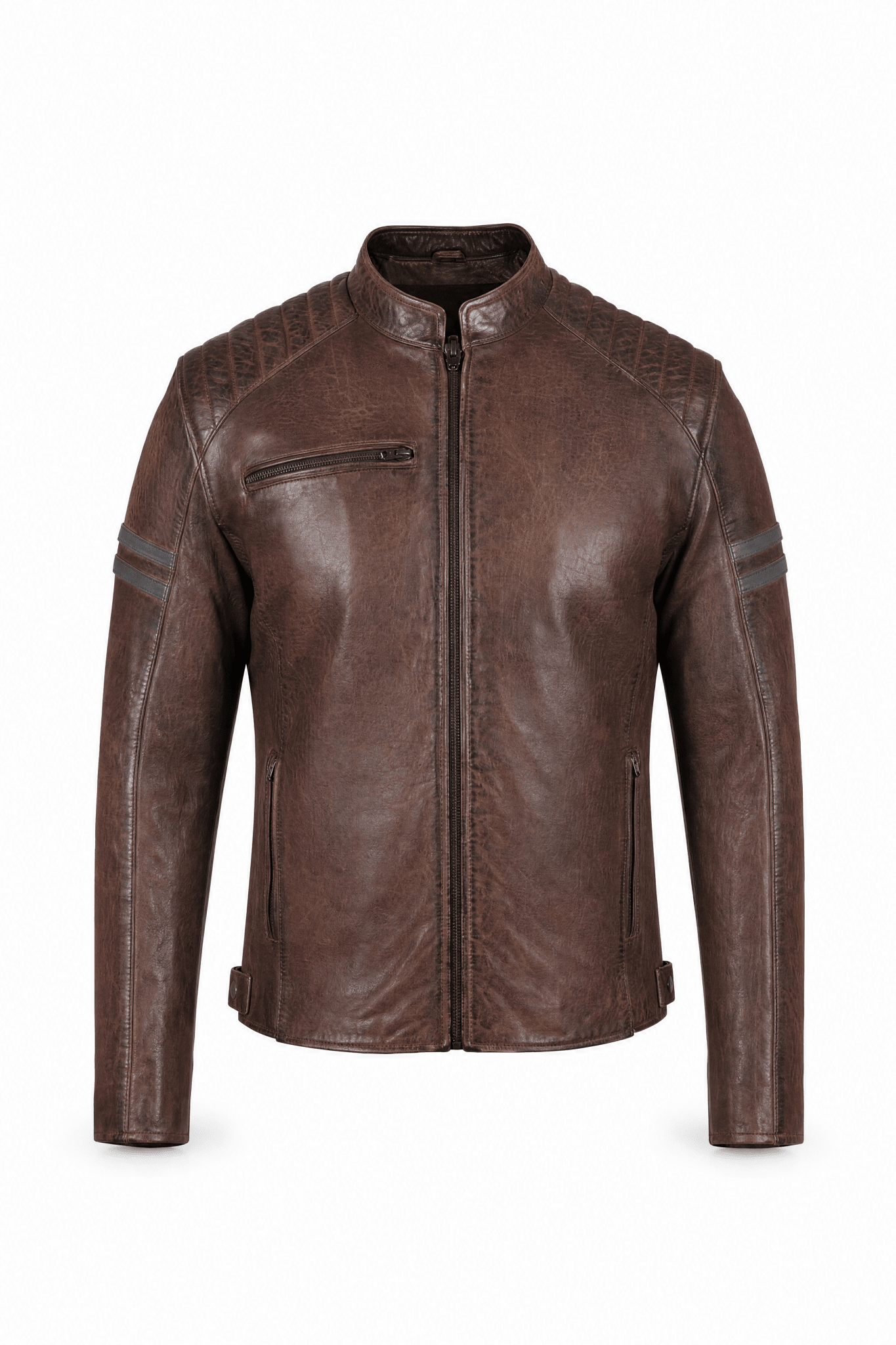 Men’s Leather Motorcycle Jacket Vintage Brown - OZ MOTOGEAR - Oz Motogear