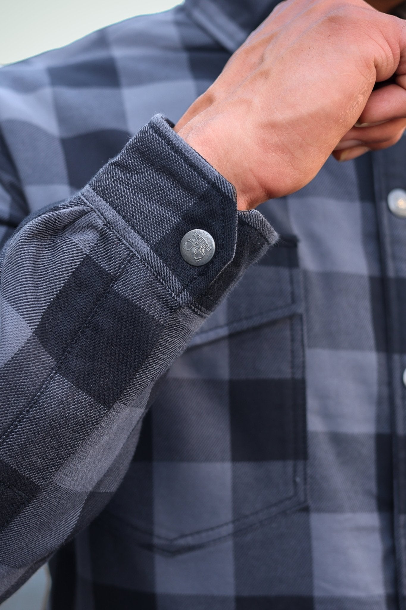 Men's Motorcycle Flannel Shirt CE AAA Certified Grey and Black - OZ MOTOGEAR - Oz Motogear