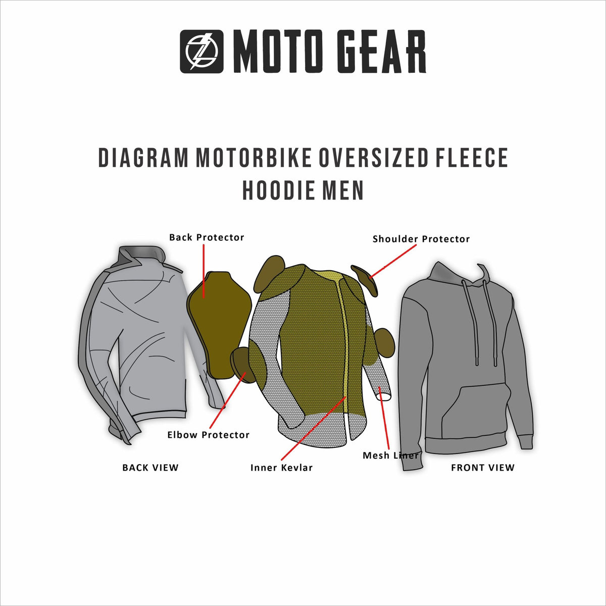 Men's Night Hawk Motorcycle Reflective Pullover Hoodie - Ashborne Series - CE AA Certified Black - OZ MOTOGEAR - OZ MOTOGEAR