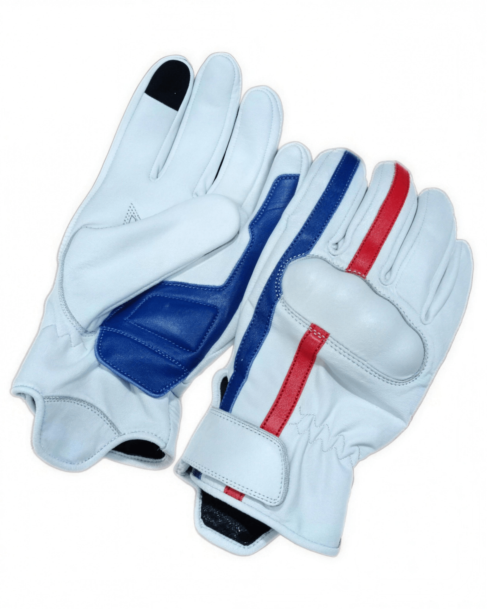 Patriot Gloves Leather white & Red - OZ MOTOGEAR - Oz Motogear
