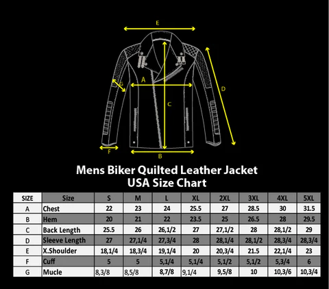 Men's Biker Quilted Leather Jacket Black - OZ MOTOGEAR