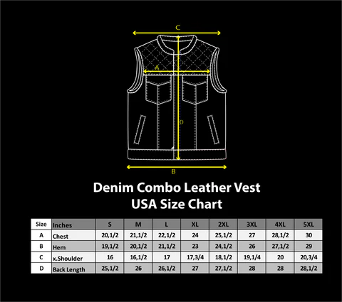Men's Leather Vest | Denim Combo Black & Maroon - OZ MOTOGEAR