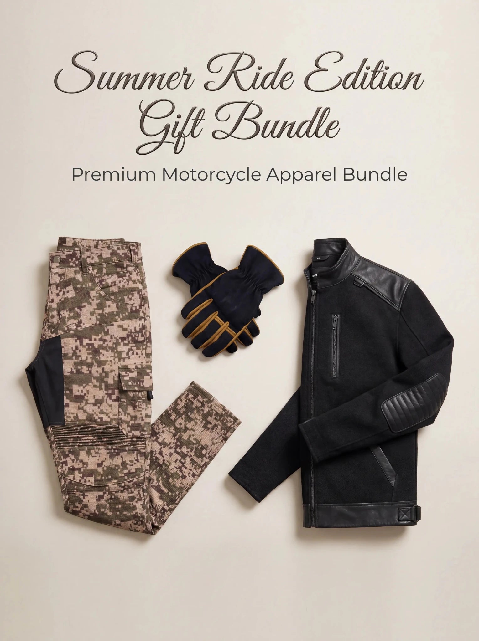 Summer Ride Gift Bundle – Mesh Jacket, Cargo Trouser & Leather Gloves | OZ Motogear" - Oz Motogear