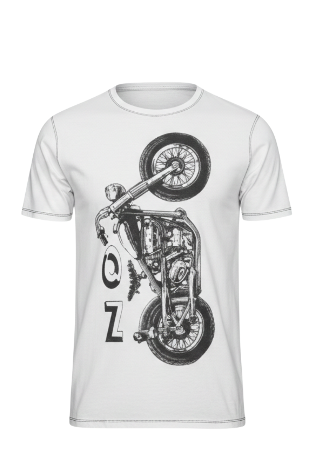 Men's Casual Biker T-Shirt White - OZ MOTOGEAR