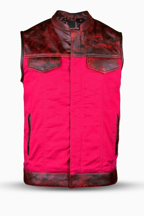 Hot Pink Distressed Leather Trim Vest